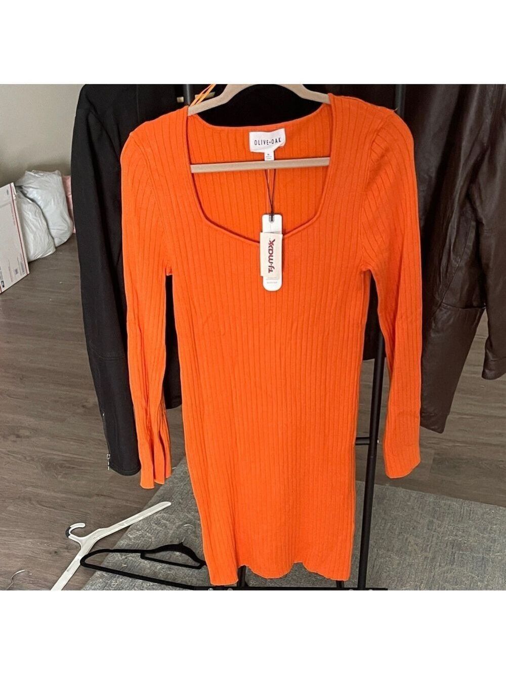 Olive & Oak Vibrant Orange Long Sleeve Dress